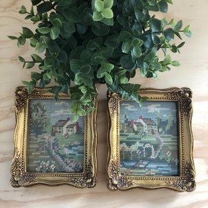 Pair of Vintage Handmade Needlepoint Pictures